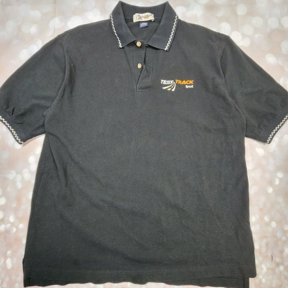 Disney World Epcot Test Track Black Cotton Embroidered Polo Shirt, Men's Large